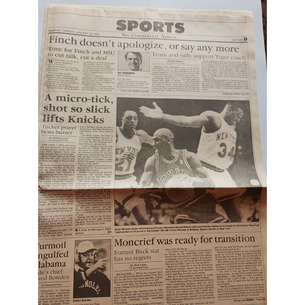 New York Knicks Michael Jordan The Commerical Appeal Vintage Newspaper 1990